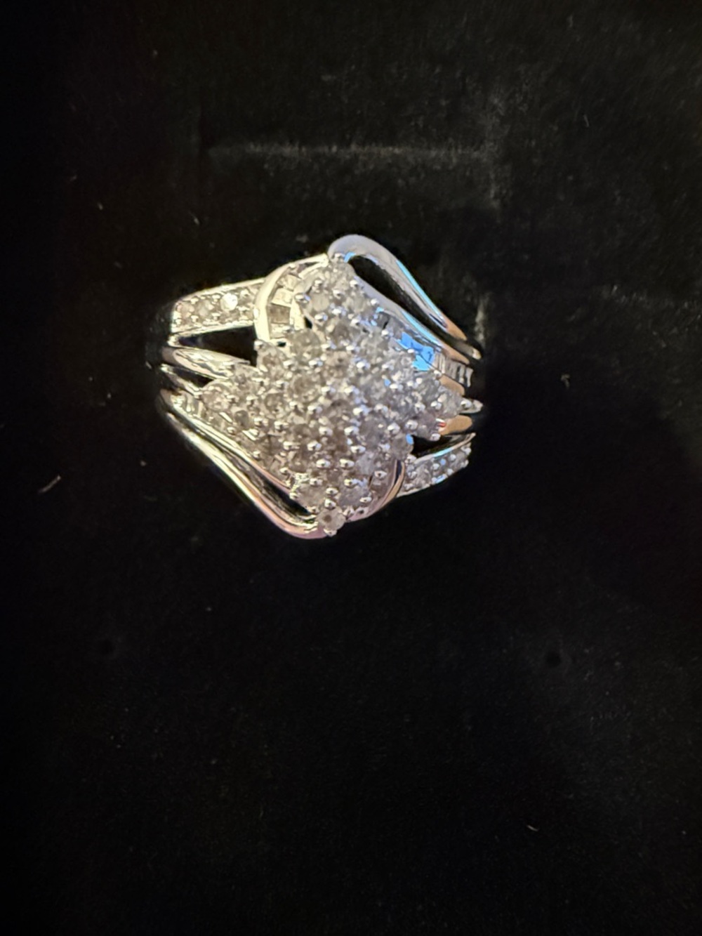 Sterling Silver Cluster Statement Ring - 0.75 carat natural diamond